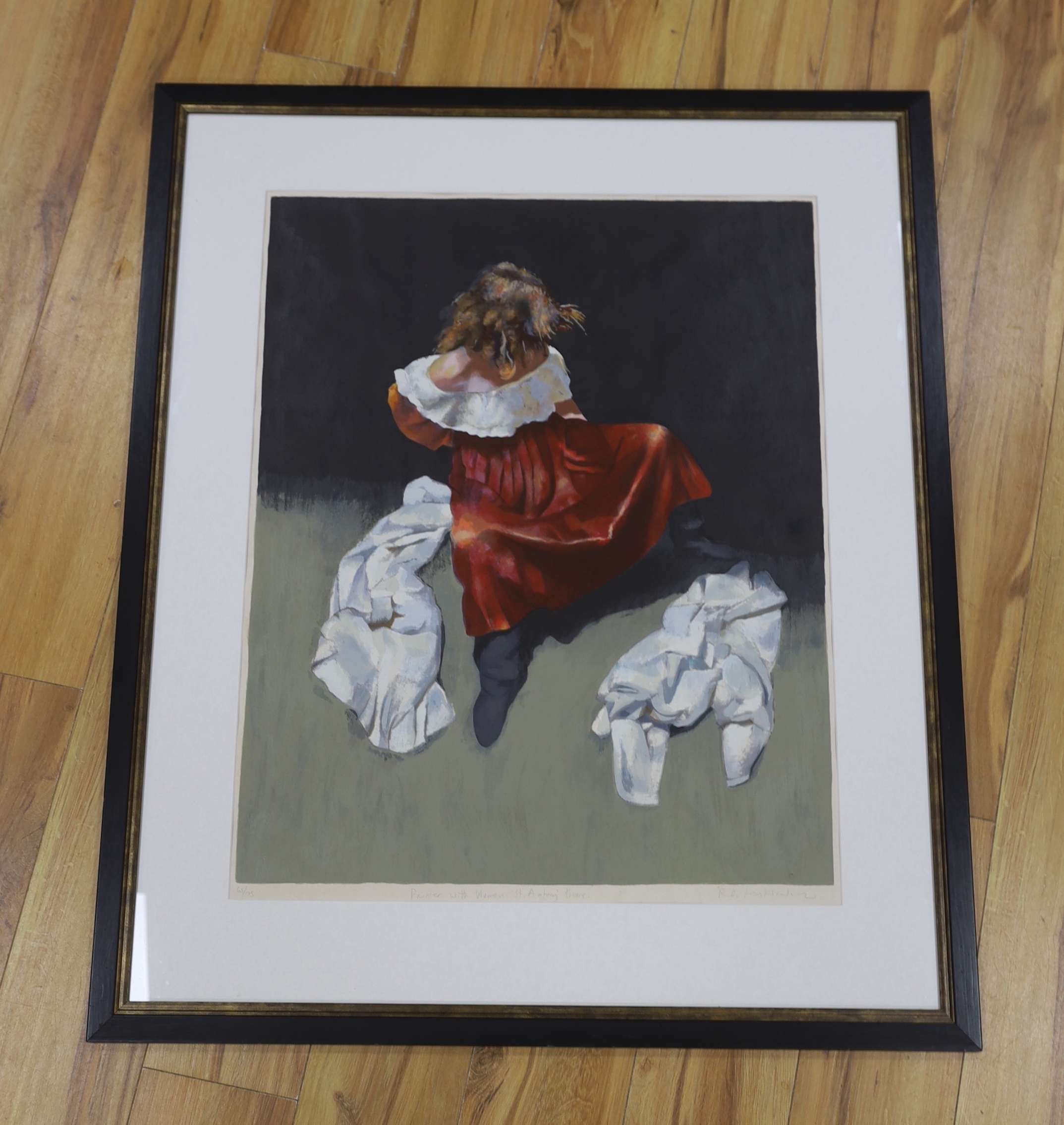 Robert Lenkiewicz (1941-2002), screen print, 'Painter with women', limited edition 65 of 195, signed, 79 x 62cm